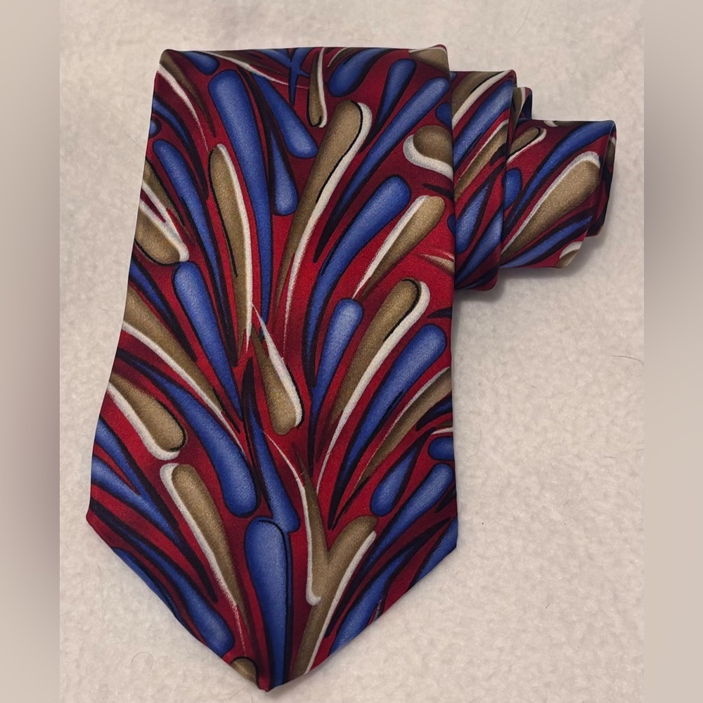 Murano Red Tie with Blue and Tan Abstract Swirl…smoke free home